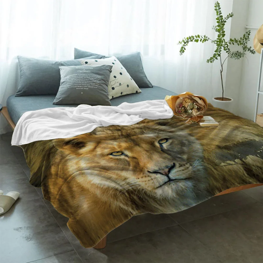 Flannel Blankets Lion Blanket Cushion Warm Throws on Sofa Bed Home Bedspread Travel Fleece Throw Blanket Queen King Twin Size