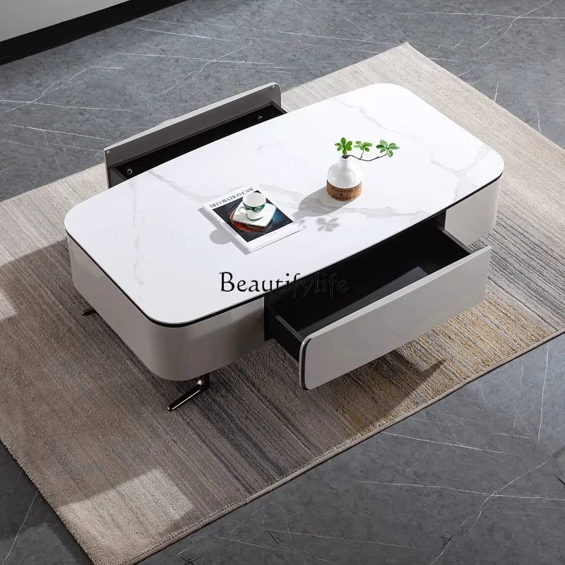 Italian minimalist rock slab coffee table living room household high-footed tea table