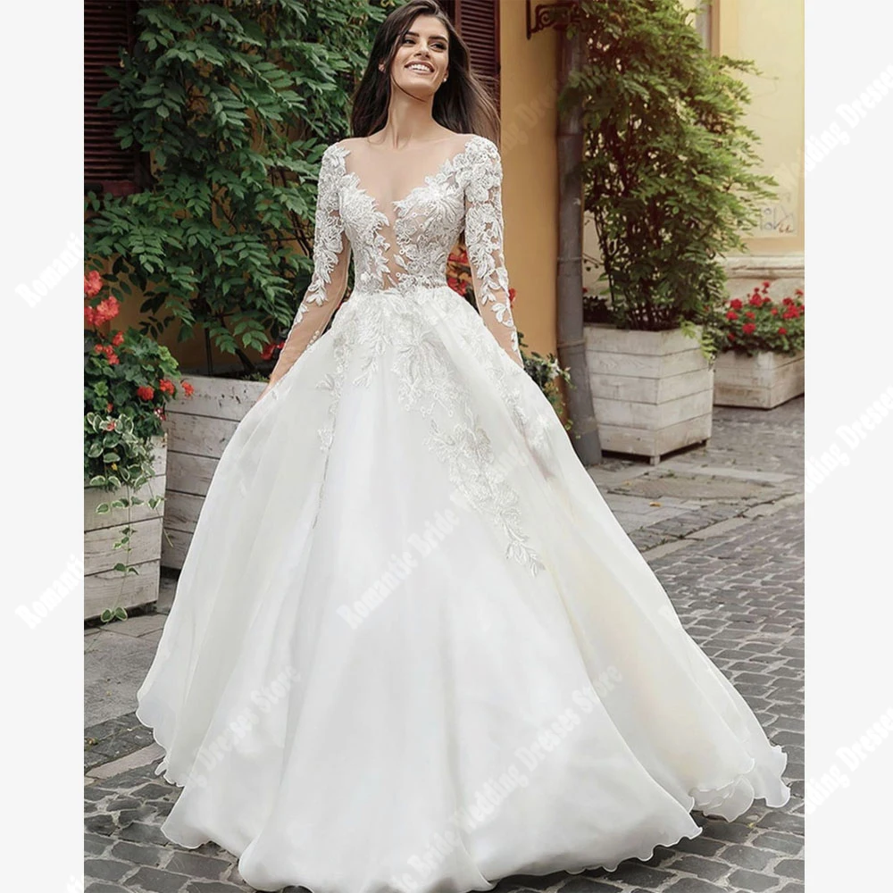 Romantic Satin Surface Women Wedding Dresses Sexy Deep V-Neck A-Line Gowns Mopping Length Backless Vestidos De Novia Customized