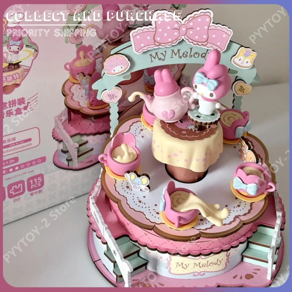 

Sanrio My Melody Music Box Cute Cartoon Assembles Model Anime Merchandise Desktop Decor Collection Ornaments Toys Birthday Gifts