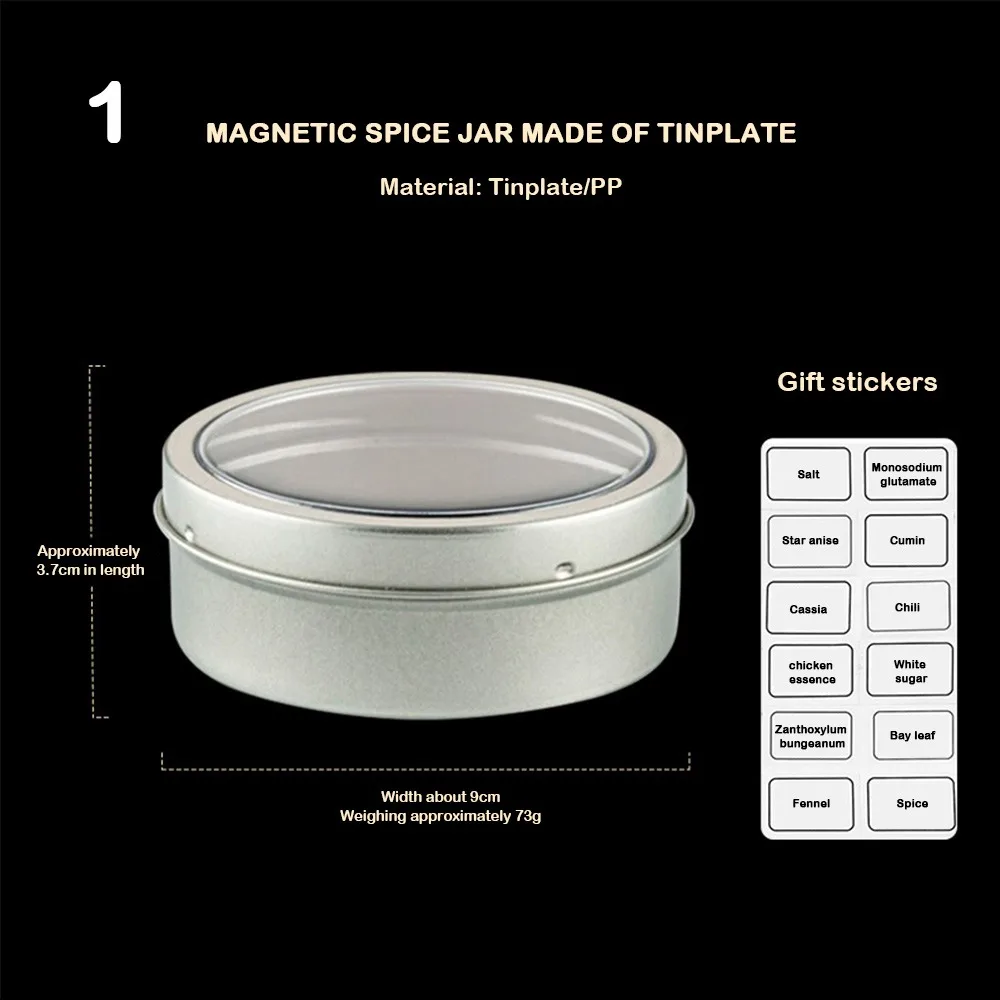 

New Iron Magnetic Spice Jars Wall-mounted Sealed Powder Box with Stickers Seasoning Tank Set Kitchen Use