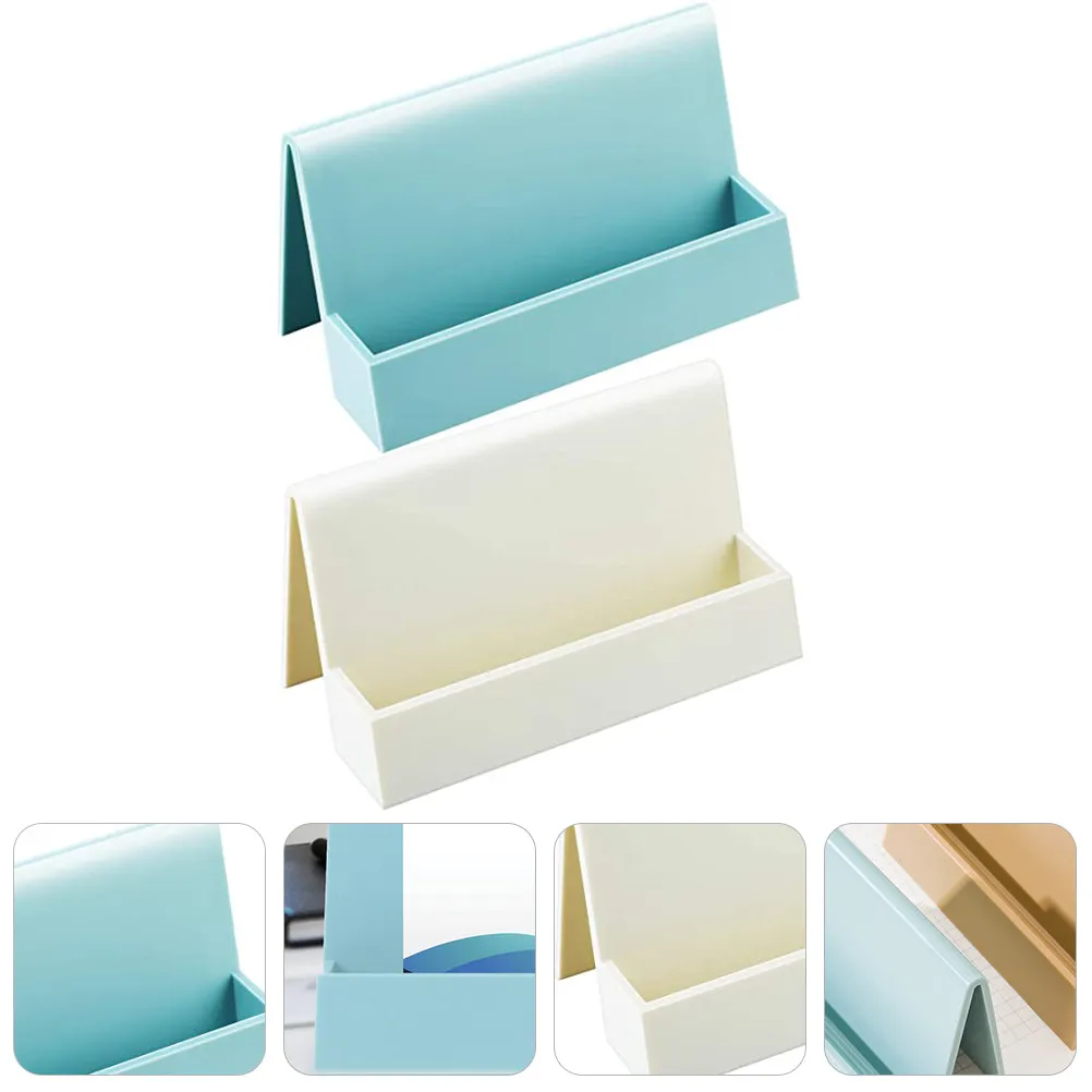 2Pcs Plastic Card Rack Business Cards Holders for Office Desk Simple Elegant Name Card Storage Box Fall-Resistant Design