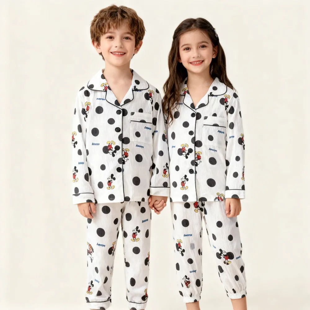 Animal Cartoon Polka Dots Animal Kids Pajamas Sets Pyjamas Button Down Boys Loungewear 2 Pieces Girls Clothing Sets Pijamas