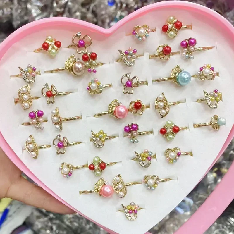 10pc Cute Cartoon Kids Rings Kawaii  Children Girls Flower Alloy Finger Ring Child Jewelry Gift Adjustable Rings