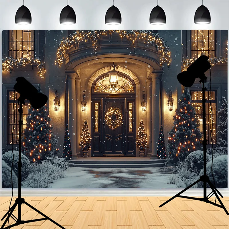 Warmth Christmas Day Fireplace Photography Backdrops Window Living Room Wreach Happiness New Year Photo Studio Background XH-48