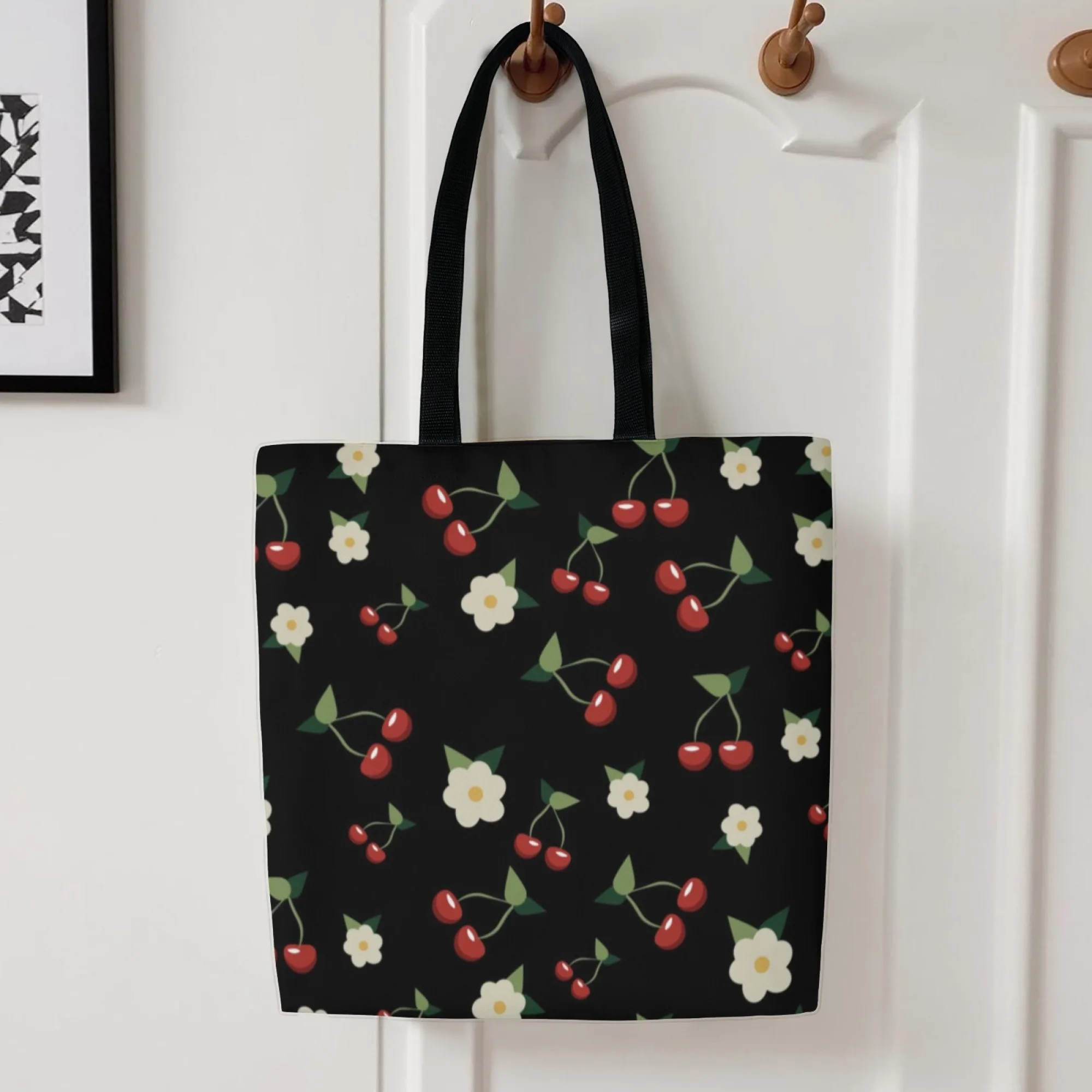 Black Cherry & Vintage Canvas Women Tote Bag Sweet Shoulder Bag Reusable Ideal for Vintage Fans Cute Style & Daily Sweet Looks