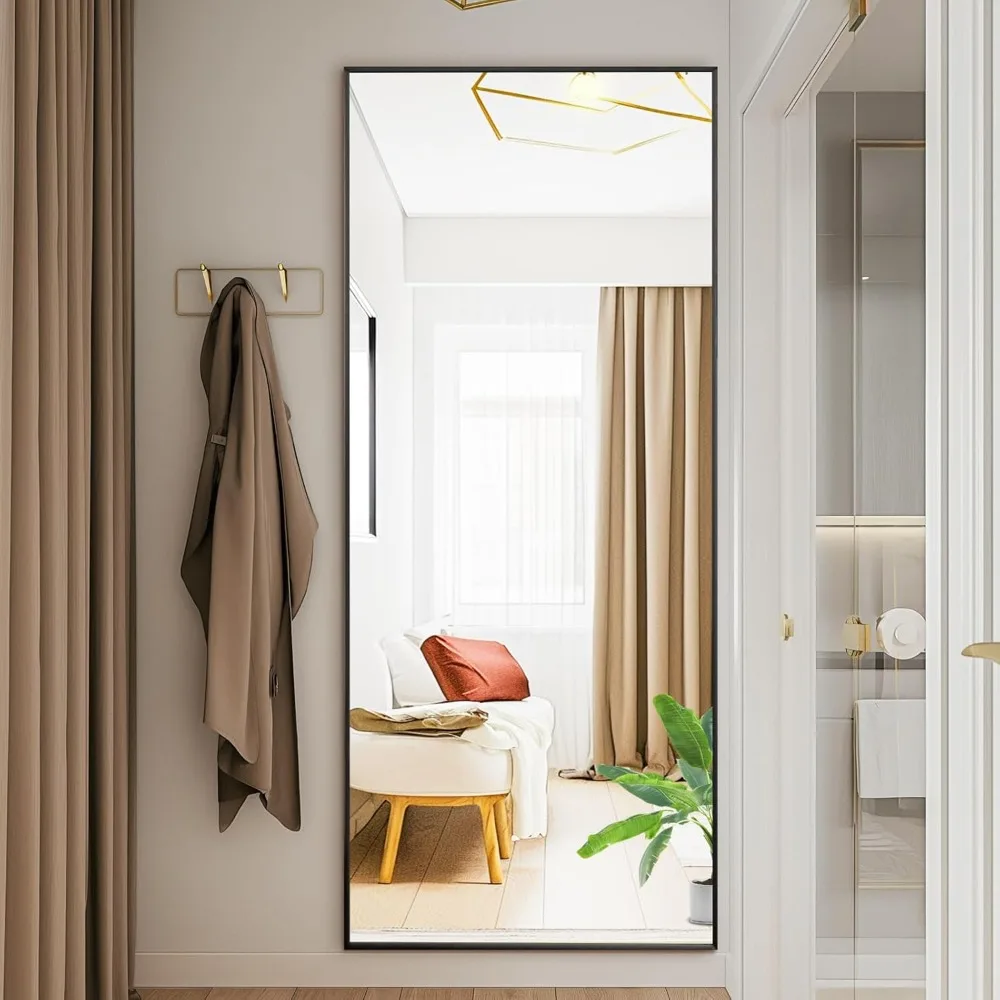 กระจกตั้งพื้นแบบเต็มตัว โครงอะลูมิเนียม ขนาด 64x21 นิ้ว สำหรับห้องนอน ตกแต่งบ้านสไตล์โมเดิร์นเรียบง่าย ตัวเลือกแบบแขวนหรือวางพิง