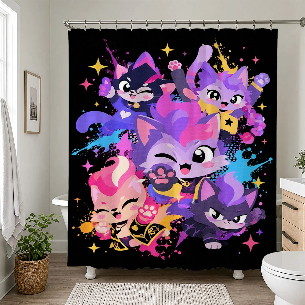 Cute Cartoon Kawaii Friends Shower Curtain Vibrant Pop Art Style Bathroom Decor for Kids and Teens