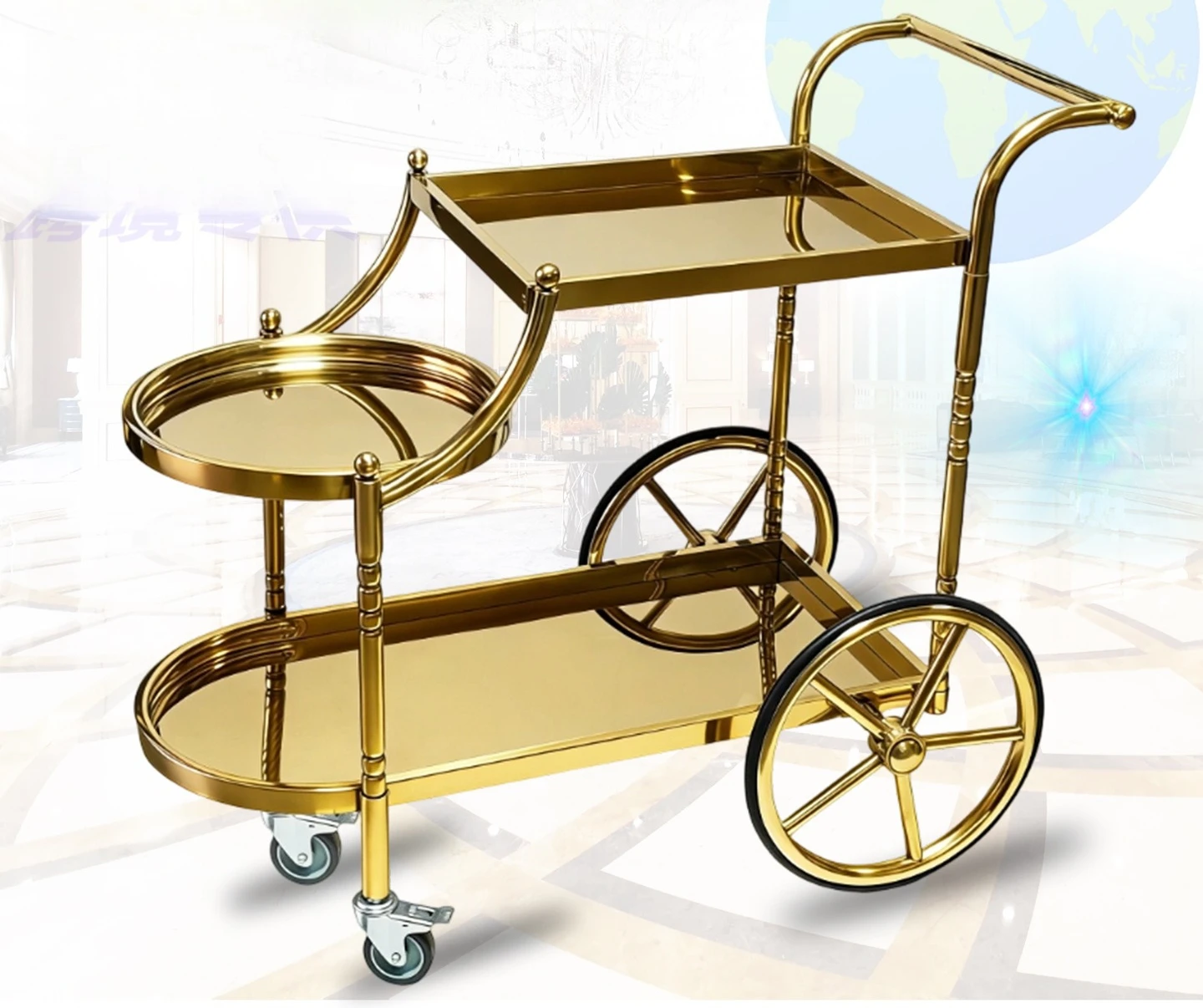 Hotel restaurant food delivery car shop mobile trolley commercial three-layer wine cart tea cart dining cart wine trolley