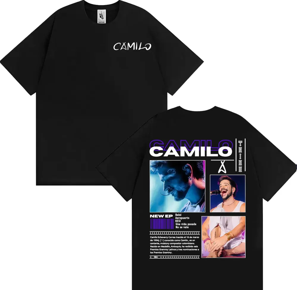 

Singer Camilo Tribu Album Tour 2025 Футболки с графическим рисунком для мужчин и женщин Harajuku 90-х годов Винтажная готическая футболка из 100% хлопка Футболка большого размера