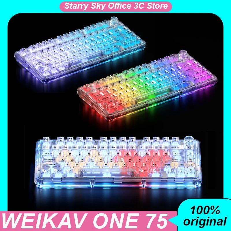 Weikav One 75 Mechanical Keyboard Wireless Transparency Body Multi Functional Knob Customized Gaming Keyboard Laptop Accessories