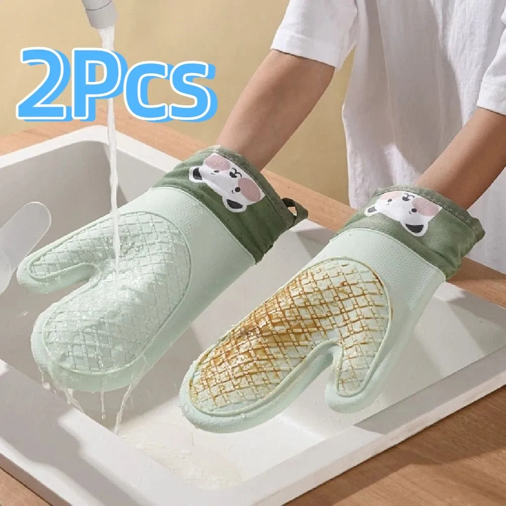 

2Pcs Thickened Silicone Insulation Gloves Cartoon Bear Non-slip Oven Mitts Cute Anti Scald High Temperature Gloves Barbecue