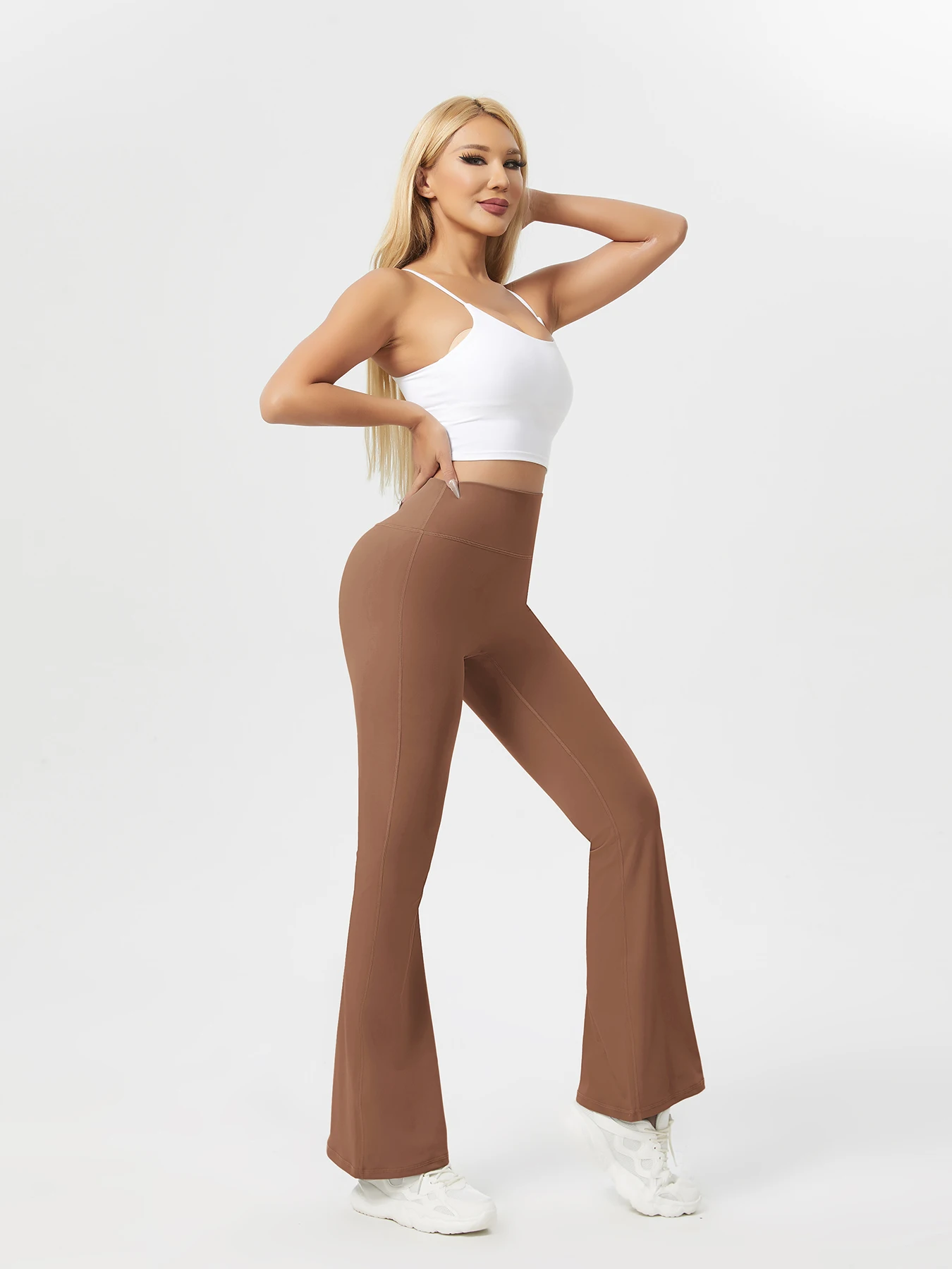 Gran oferta, mallas deportivas con fruncido en el trasero, pantalones de Yoga de Color sólido, mallas para mujer, pantalones de entrenamiento acampanados
