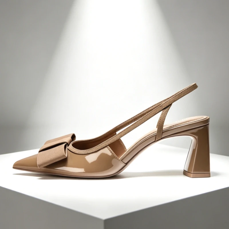 2026 Patent Leather Pointed Toe Heeled Sandals Women Elegant Bow Decoration Chunky Heel Pumps Luxury Designer Heels for Ladies image 4