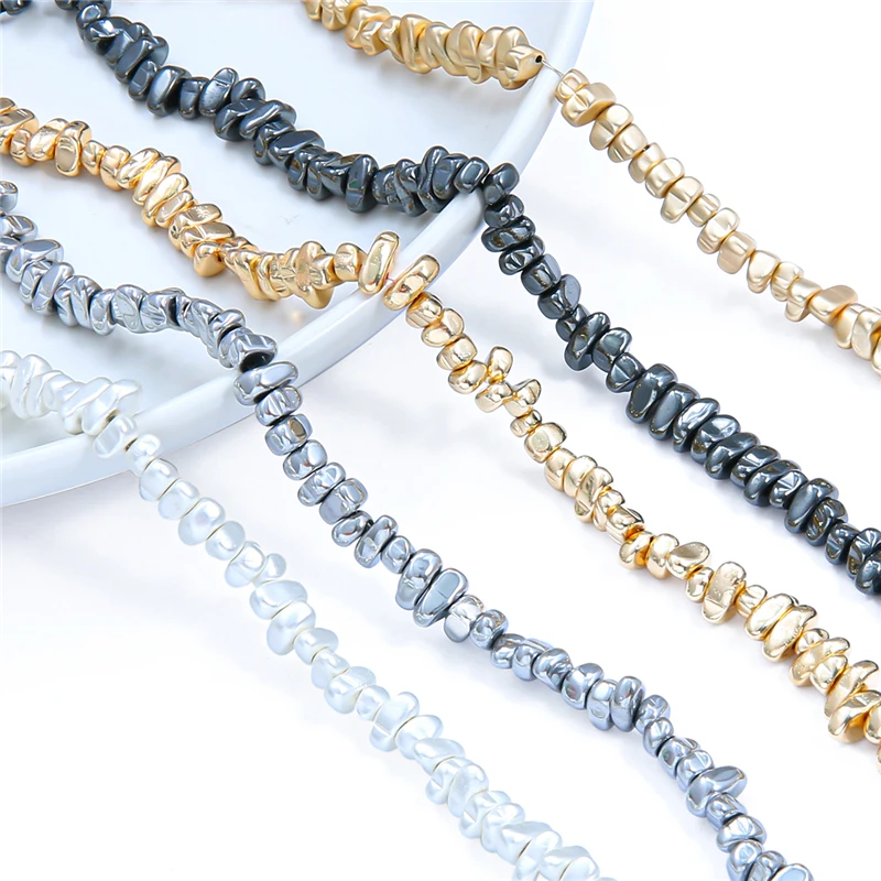5-10 mm Naturstein Hämatit unregelmäßige Kieselsteine matt vergoldete Perlen für die Schmuckherstellung DIY Ohrringe Armband Halskette – Detail 1