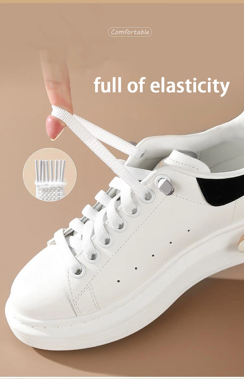 Elastische Schnürsenkel für Sneaker, Schnürsenkel ohne Binden, 8 mm breite, flache Schnürsenkel, ohne Schnürsenkel, für Kinder und Erwachsene, schnelles Schnürsystem, Schuhzubehör. – Detail 3