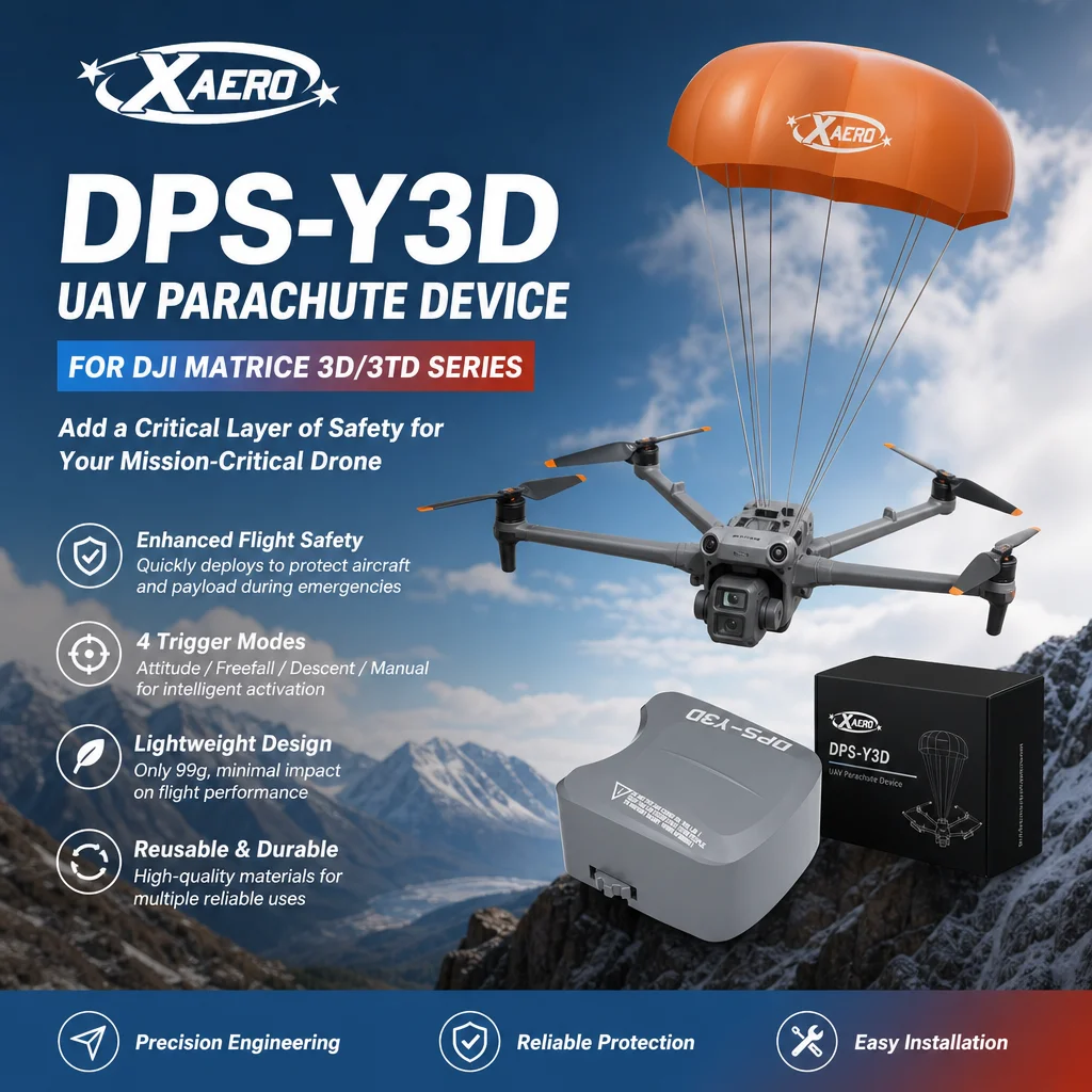 

XAERO DPS-Y3D Parachute for DJI Matrice 3D/3TD 99g, E-Port Lite PSDK, 4 Triggers (Attitude/Freefall/Descent/Manual), Reusable
