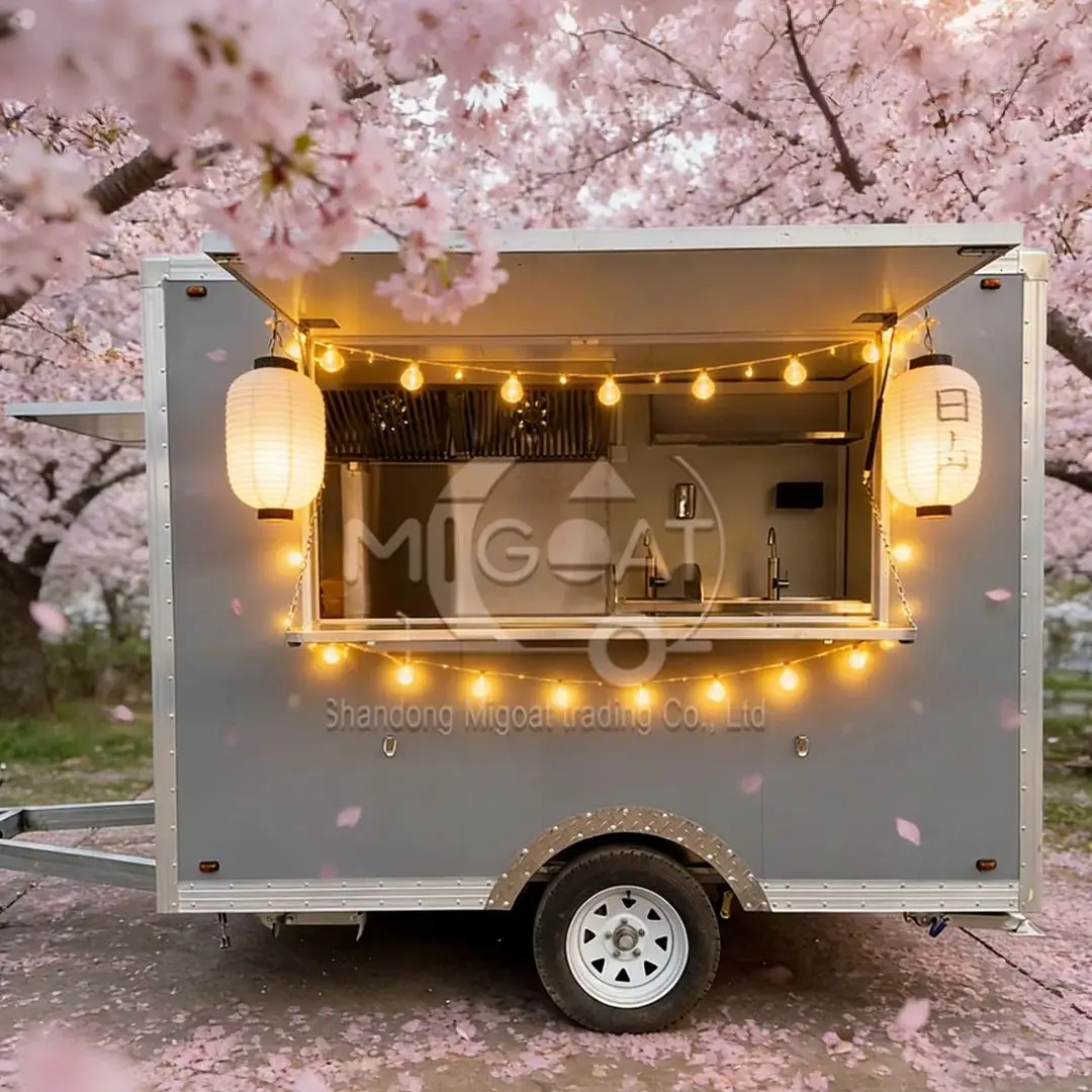 

Cherry Blossom Themed Outdoor Multi-Function Mobile Food Truck Photo Booth Kiosk with String Lights for Camping Catering Van