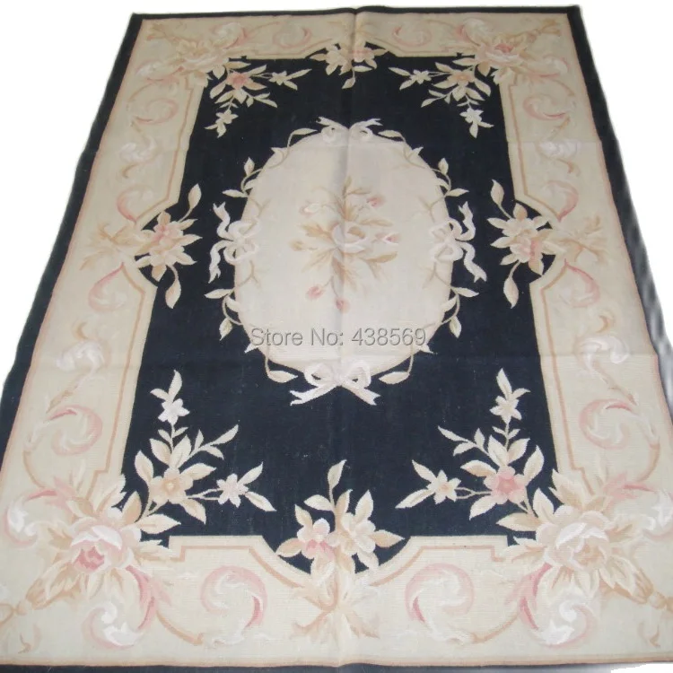 

Free Shipping 4'X6' French Woolen Aubusson rug handmade 100% New Zealand wool rugs and carpets for home decoration black