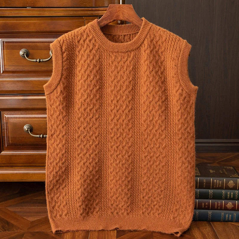 New Autumn and Winter Sleeveless Cashmere Vest Men Work Sweater Solid Color Knitted Thickened Vest Men High Quality