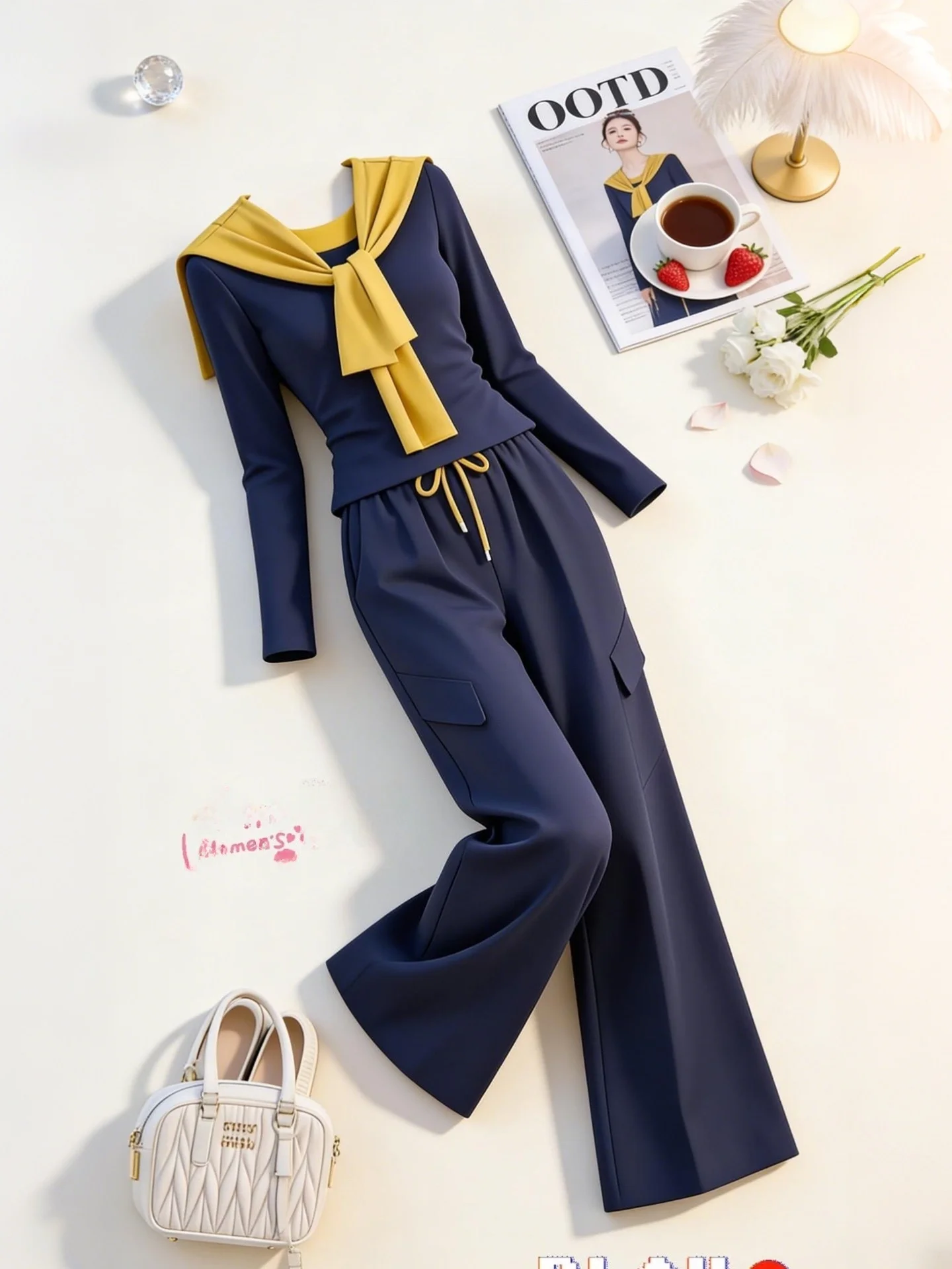 

Spring Fashion Anti-Aging Sportswear Set Women's Comfortable High Waist Wide Leg Pants Casual Breathable Zipper Decoration