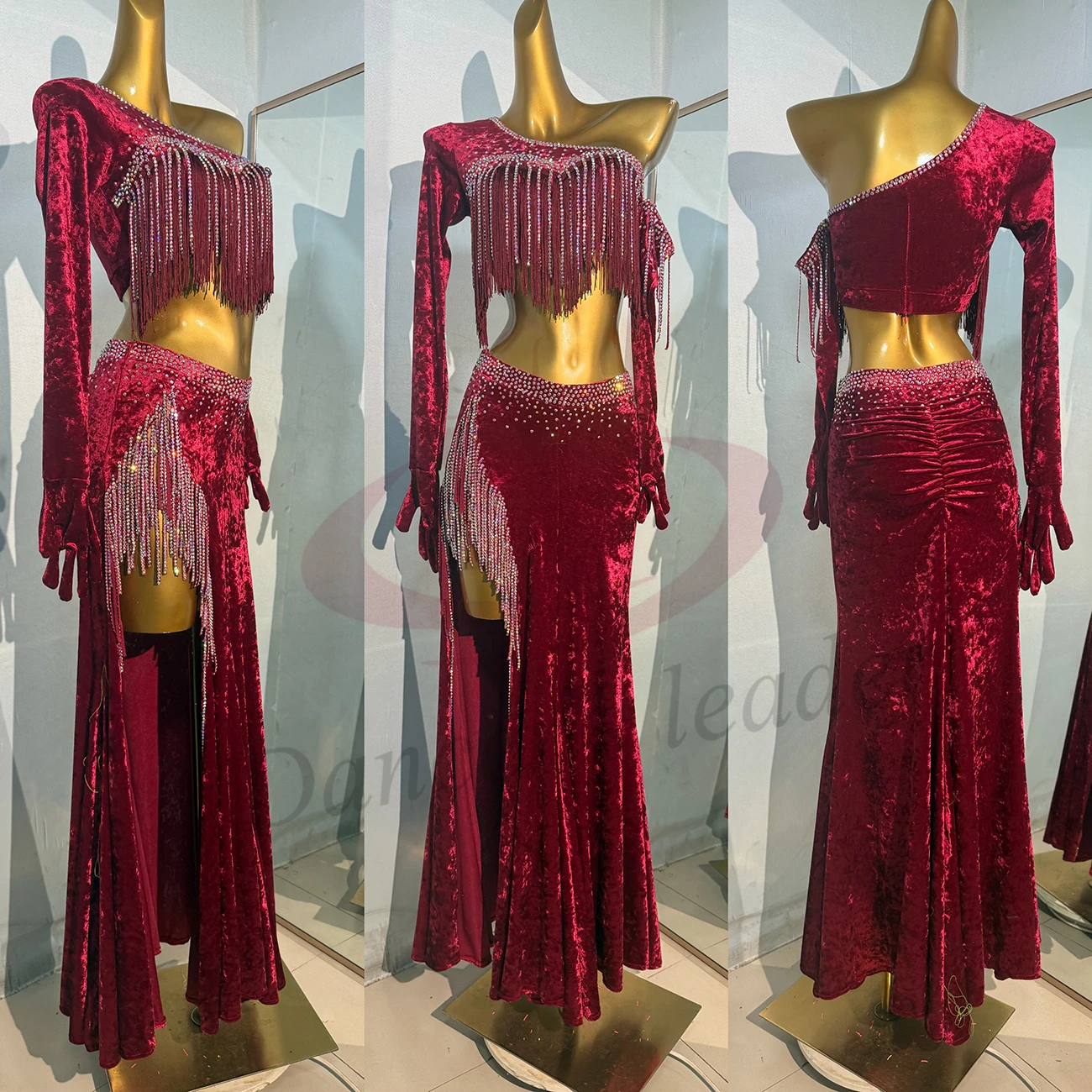 Belly Dance Dress, High-end Custom Velvet Fabric, Slit and Exposed Legs, Precisely Tango Women's Adult Professional Clothing