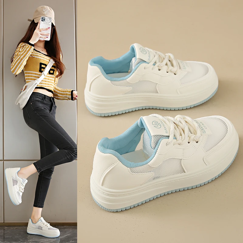 

Women's Chunky Platform Lace Up Sneakers 4.5CM Heel Comfortable Upper Skin Friendly Lining Wear Resistant Outsole Casual Shoes