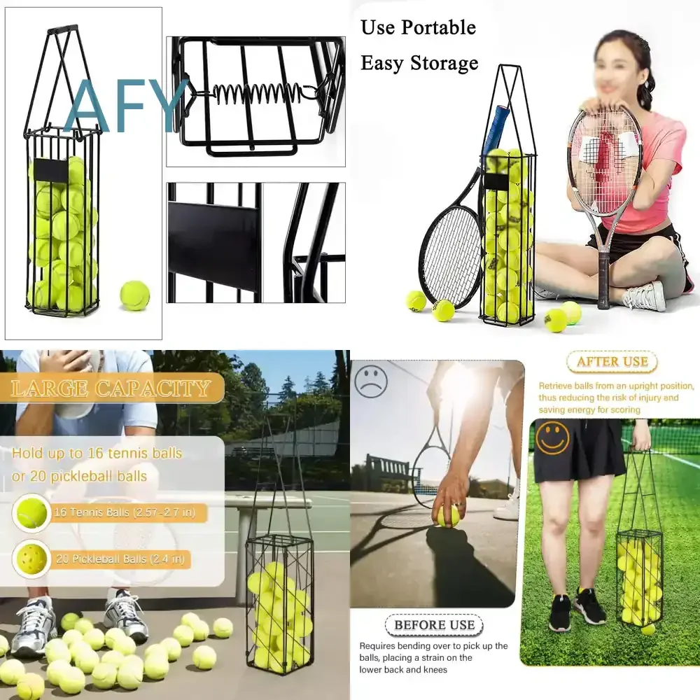 Automatic Pick Up Tennis Ball Basket for Tennis Ball Collector Carrier Storage Picker Tool TWO Sets for Tennis Courts