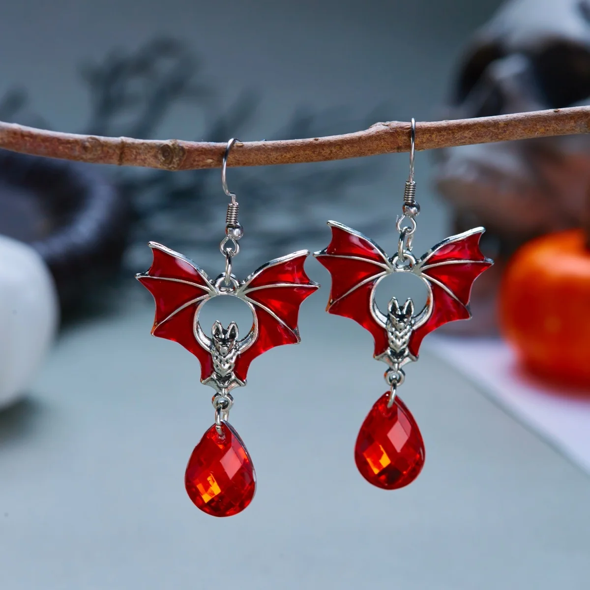 Halloween Schwarze Rote Fledermaus Wassertropfen Kristall Quasten-Ohrringe für Frauen Männer Gothic Cosplay Fledermausflügel Tier-Ohrring Schmuck – Detail 19