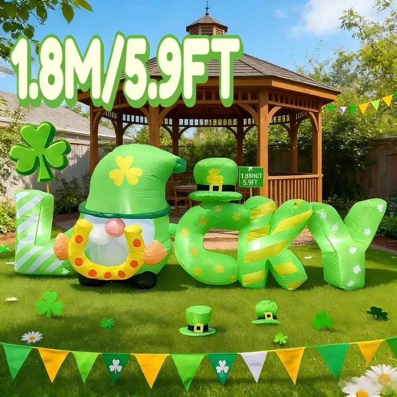 

6 футов надувной гном украшение счастливый зеленый трилистник набор воздушных шаров лепрекон шляпа золотые монеты украшения вечерние товары для улицы