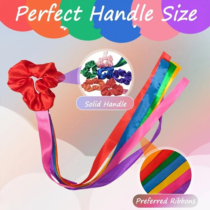2pcs Rainbow Dance Ribbons Rainbow Rhythm Ribbons Wrist Streamers Hand Held Rhythm Streamers Gymnastics Dance Decorations