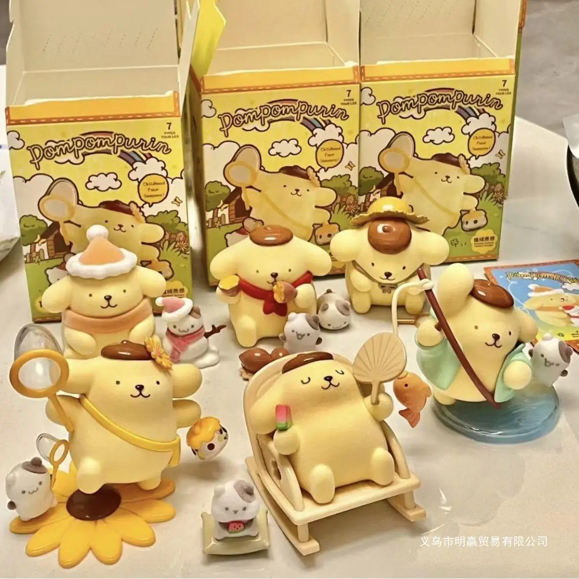 MINISO Sanrio กล่องตาบอด Pompompurin ในวัยเด็ก Seasons Series Mystery Box Kawaii ของเล่นรุ่น Childrenstoy ของขวัญของแท้ผลิตภัณฑ์ ﻿