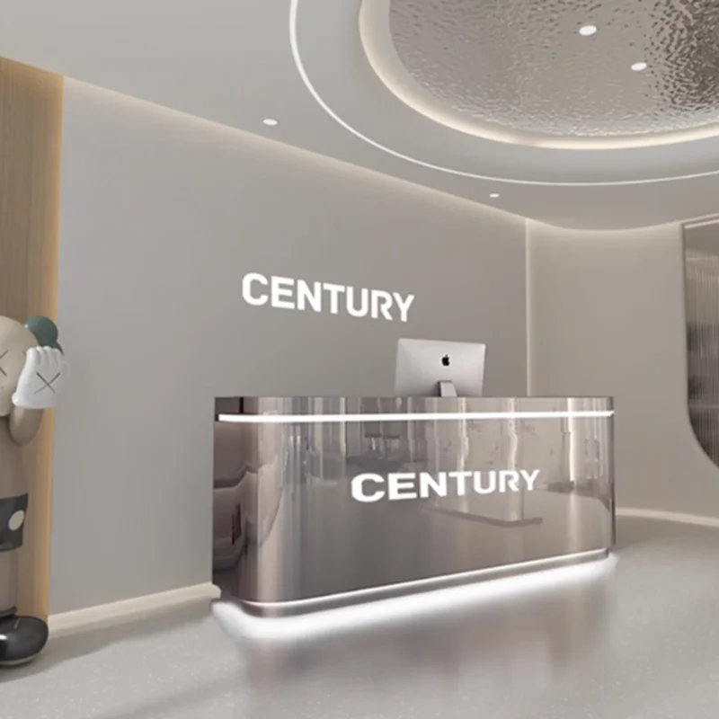 

Stainless steel bar custom checkout page company front desk reception desk simple style modern front desk corner curved counter