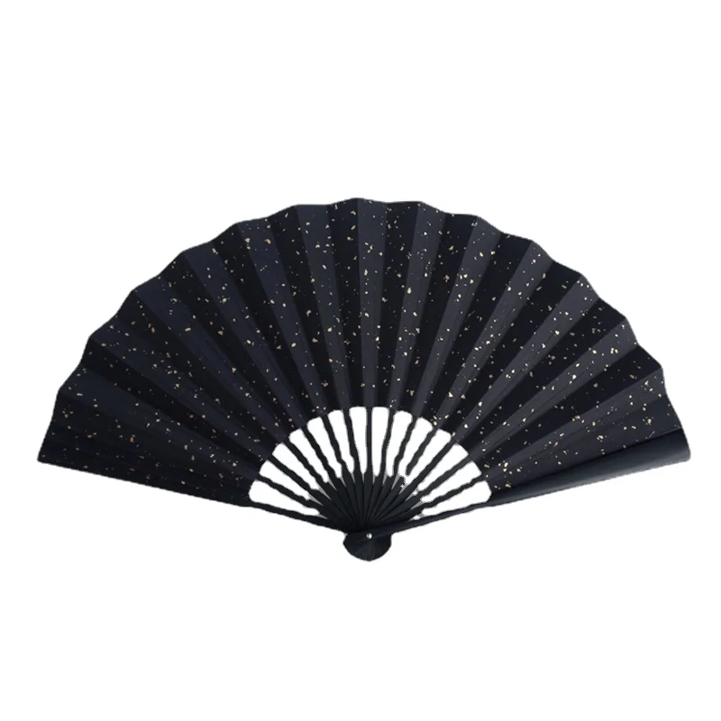 Fan Folding Fan Boys Black Words Ornament Chinese Style Writing Raw Silk