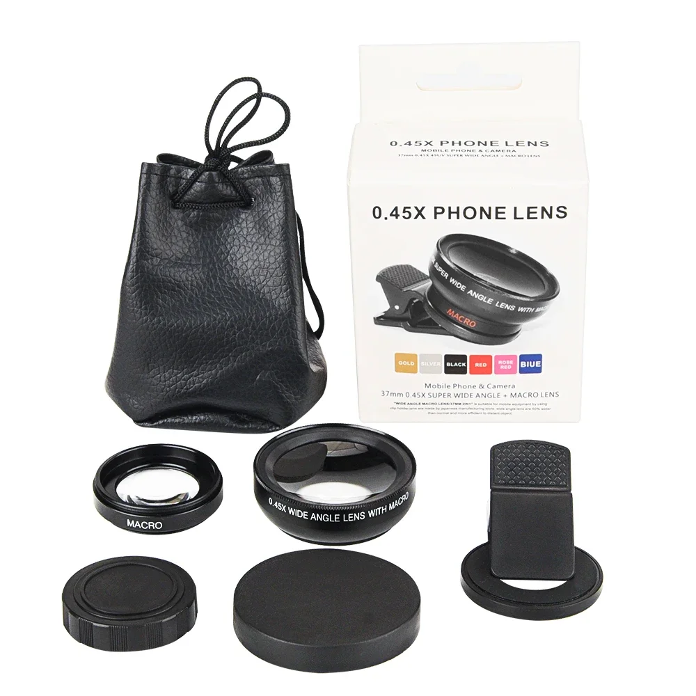 Universal Phone Lens kit 0.45x Ultra Wide Angle Macro External Cellphones Lens And 37mm Phone Lens Clip For iPhone Android