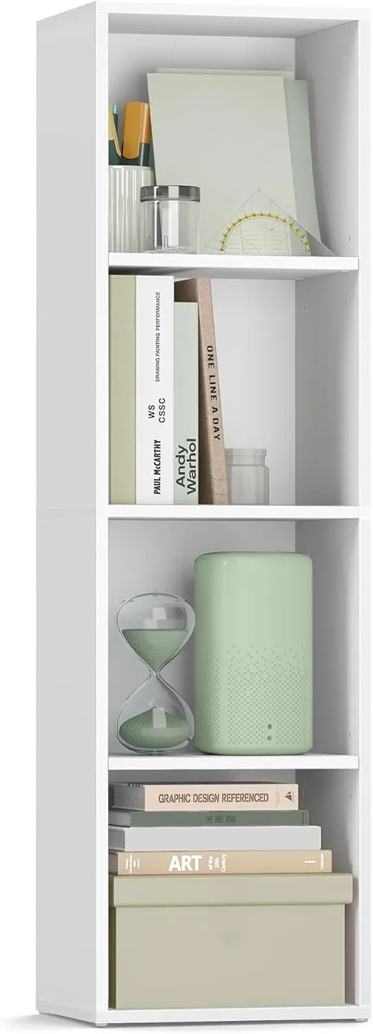 

4-уровневый открытый книжный шкаф, 9,4x11,8x41,7 дюймов, с регулируемыми полками для хранения в гостиной, офисе и столовой