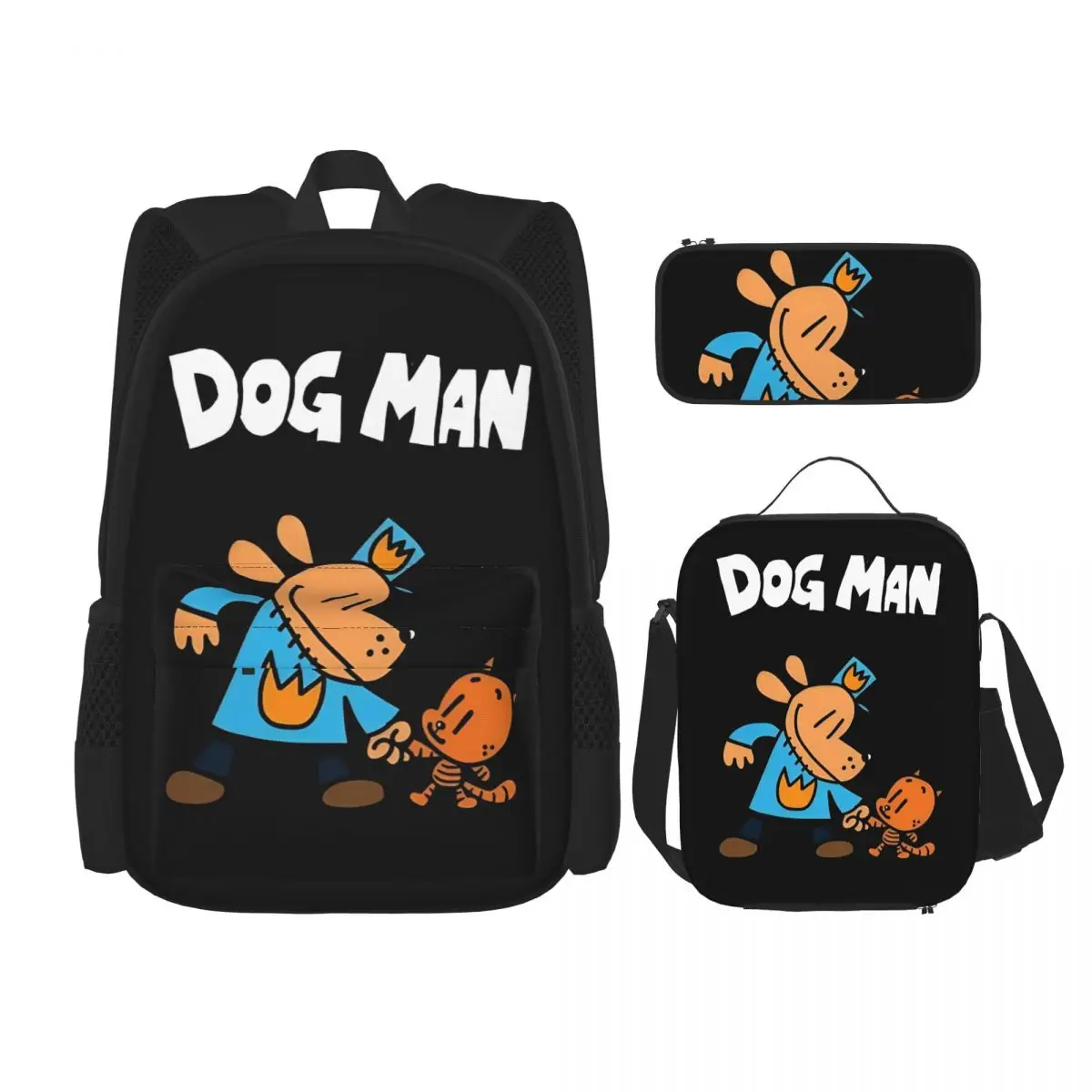 

Dogman Movies 3pecs/set Backpack for Boys Girls Dog Man College Canvas Bags Lunch bag Pencil Case