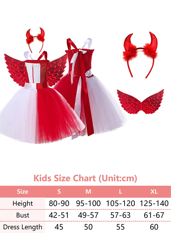 Cos Angel Demon Cosplay Costume para Crianças, Fantasy Tutu Vestidos, Headband Acessórios, Halloween Outfits, Carnival Suit