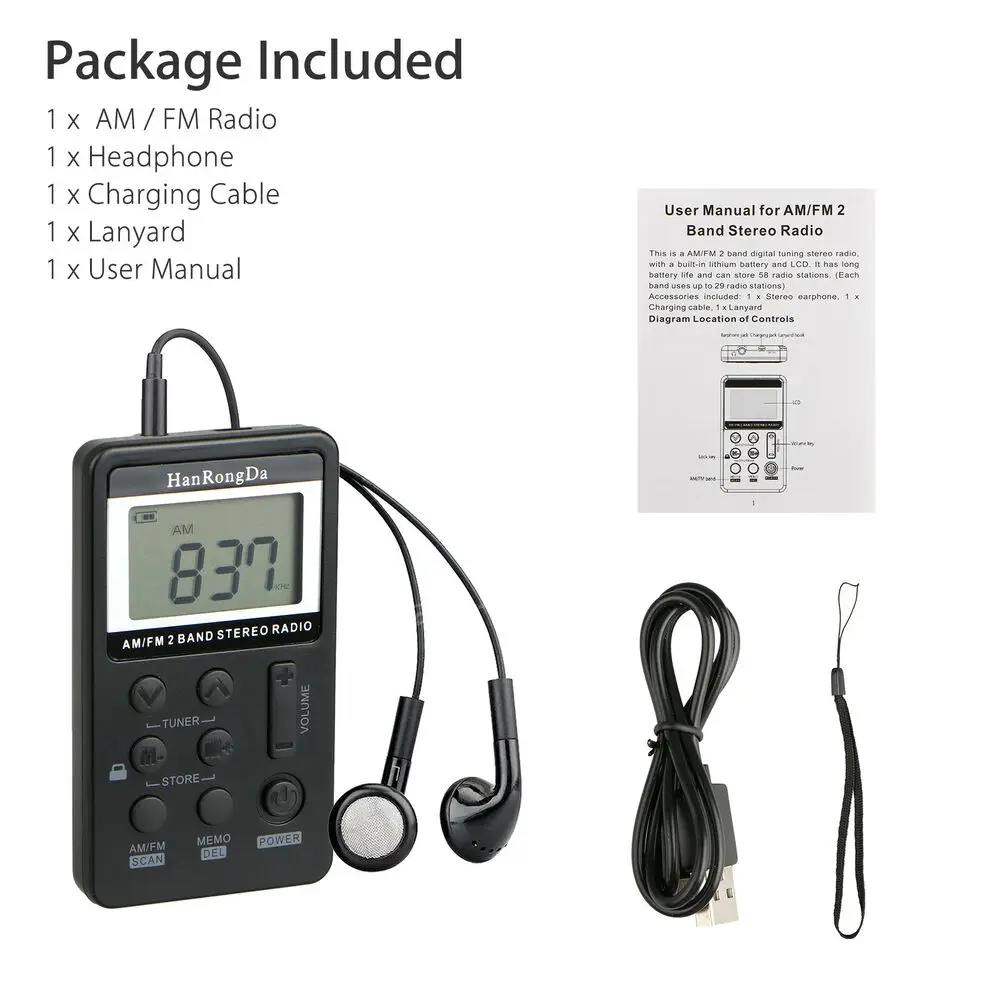 Mini Radio de Poche AM FM Portable, Baladeur à Réglage Numérique, Écran LCD, Meilleure Réception, Rechargeable avec Écouteurs