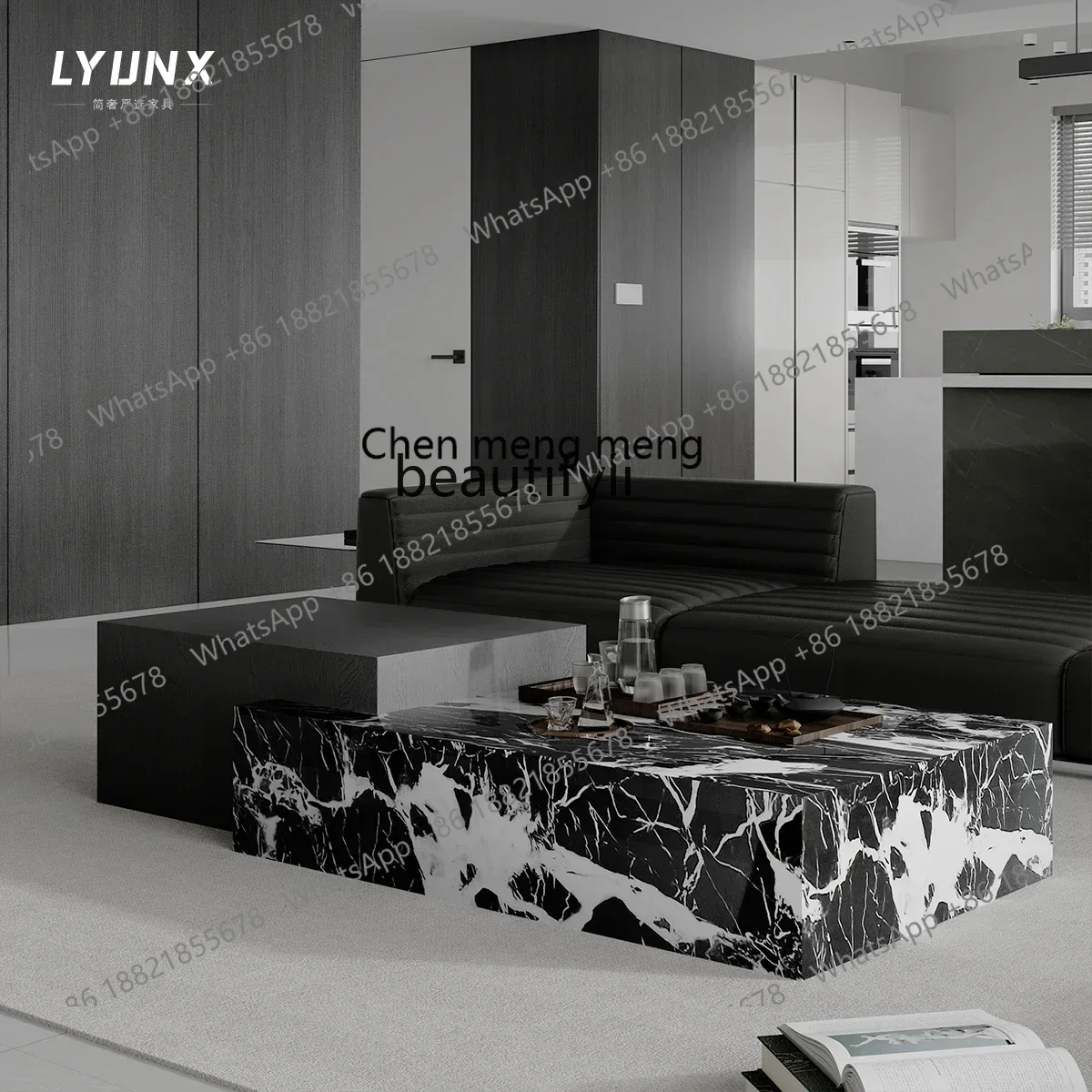 D178   Natural marble coffee table simple high-end square combination living room Italian light luxury tea table