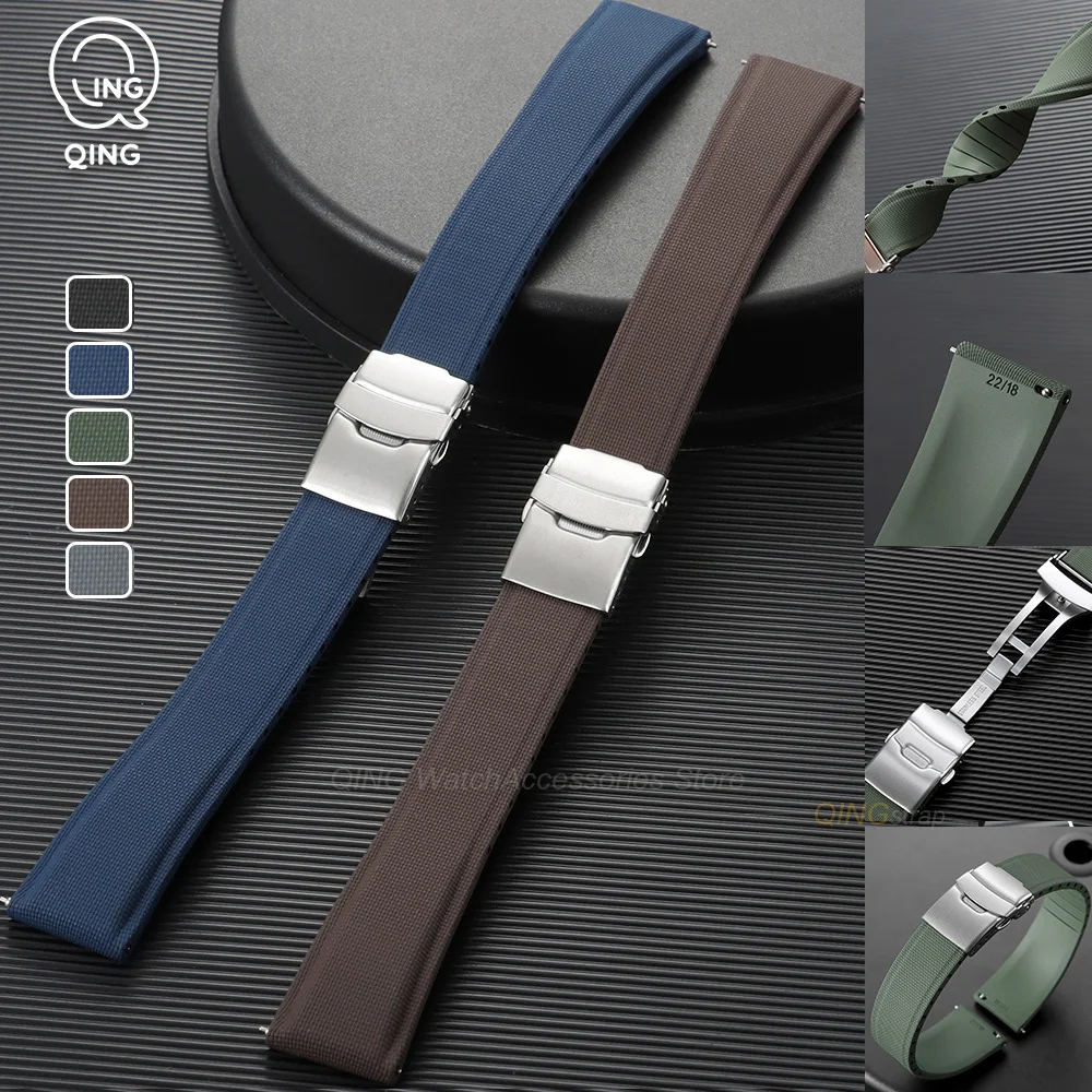 20/21/22 mm FKM-Gummiarmband, Fluorkautschuk-Uhrenarmband, Zubehör für Longines, Omega und Seiko, mit Schnellverschluss, wasserdichtes Armband.
