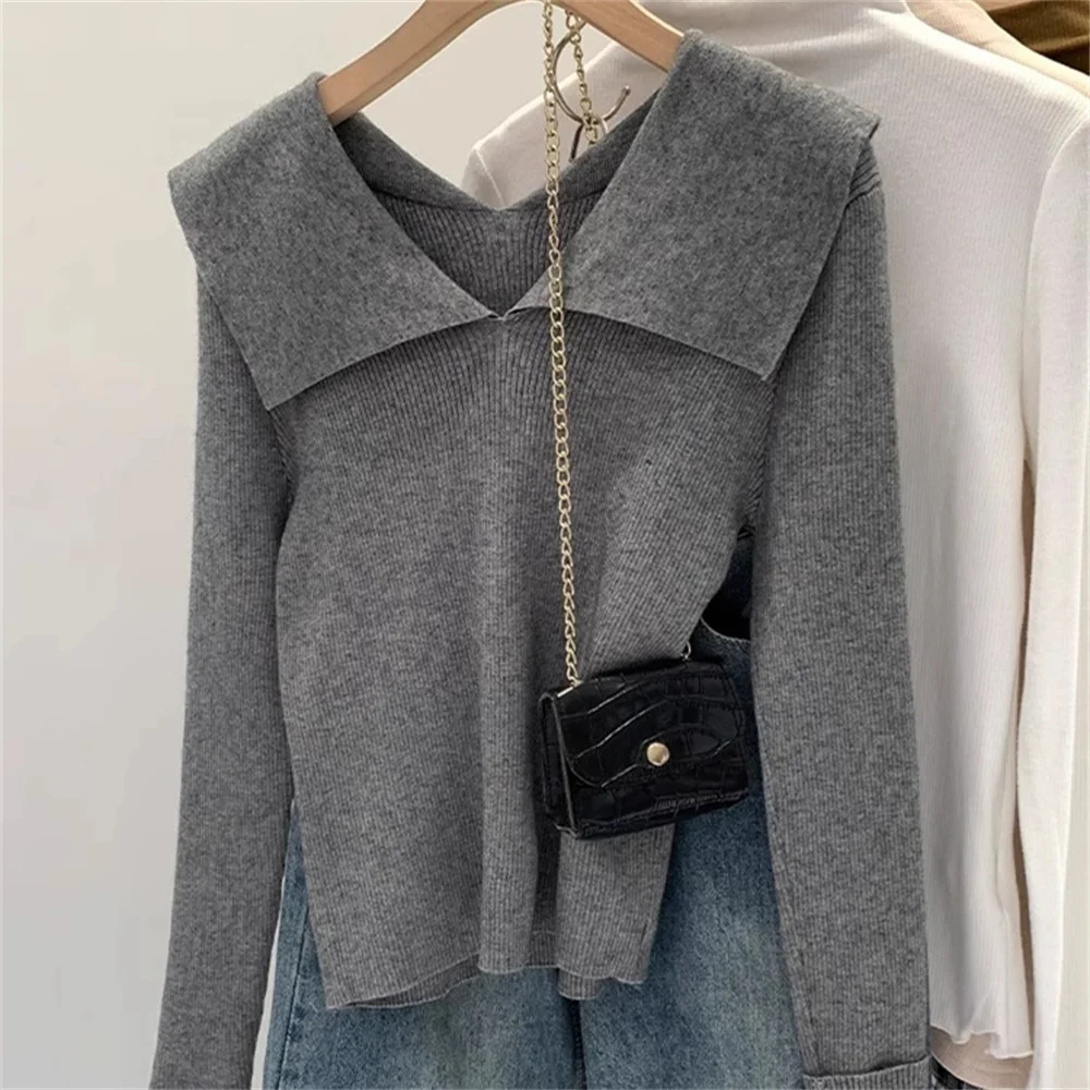 Otoño Invierno elegante ropa de mujer moda suéteres delgados nuevos jerseys de punto de manga larga señora todo-fósforo cuello vuelto Tops