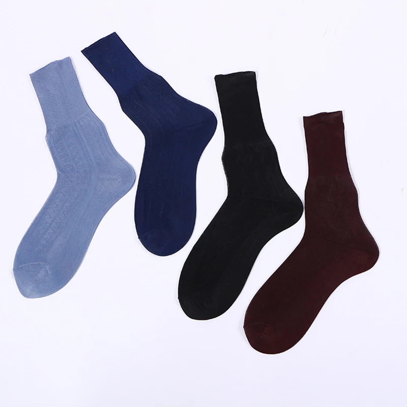 5 Pairs Summer High Quality Men Nylon Stocking Comfortable Cool And Breathable Loose Socks Breathable Mid Tube Solid Color Socks