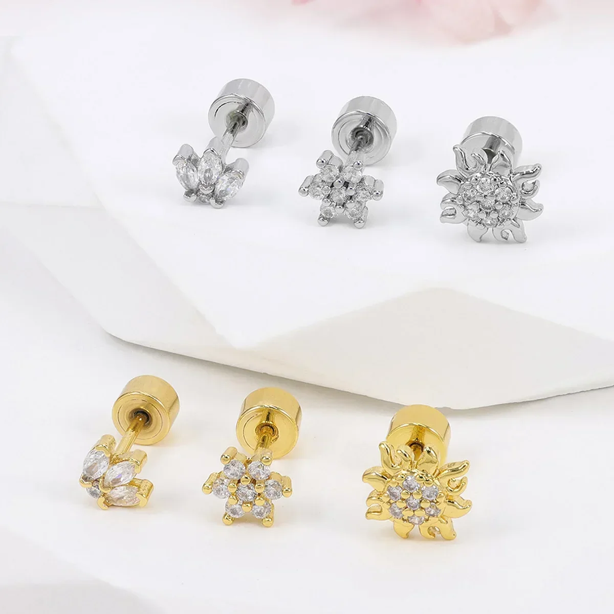 3 مجموعات من 18 قيراط مطلية بالذهب دوامة التلاشي الجراحية الصلب أقراط دوامة مسطحة الظهر مسمار نوع الغضروف أقراط #5