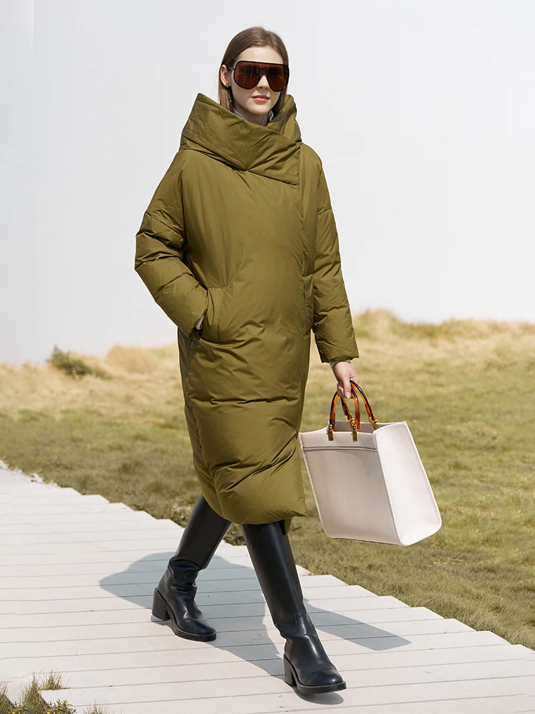 Amii-Manteau d\'hiver minimaliste en duvet de canard blanc pour femme, veste à capuche solide, optique décontractée, 95%, 12070400