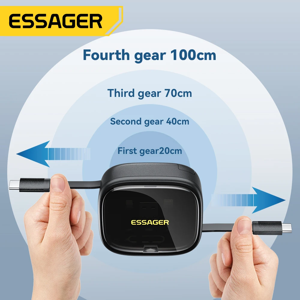 Essager-USB Type-C急速充電器,60W,多機能トラベルマイクロライトケーブル,電話ホルダー付きミニ多機能収納ボックス,ピンセット