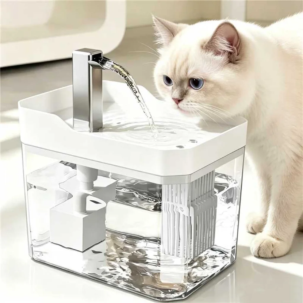 Cat Water Fountain with Auto Filter Transparent Anti-Dry Burning Recirculating Dispenser Includes Pump for Cats