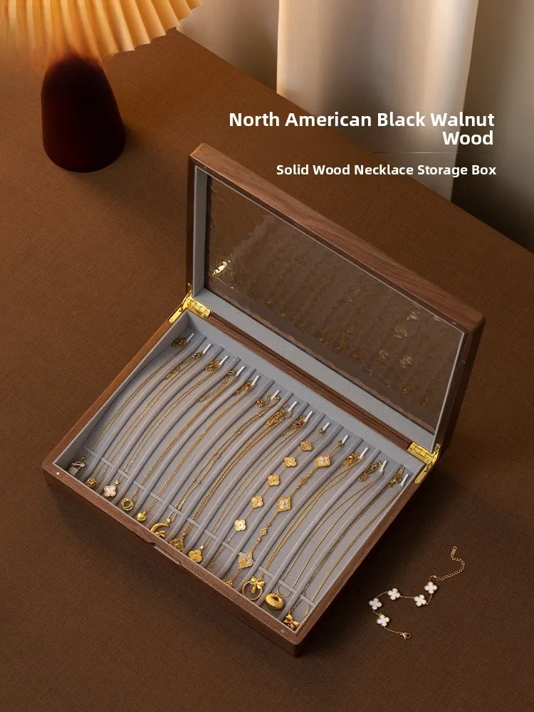 

Fanhuan Large Capacity Wood Jewelry Box Vintage Style Glass Atmosphere Sense Necklace Bracelet Storage Box Retro Style
