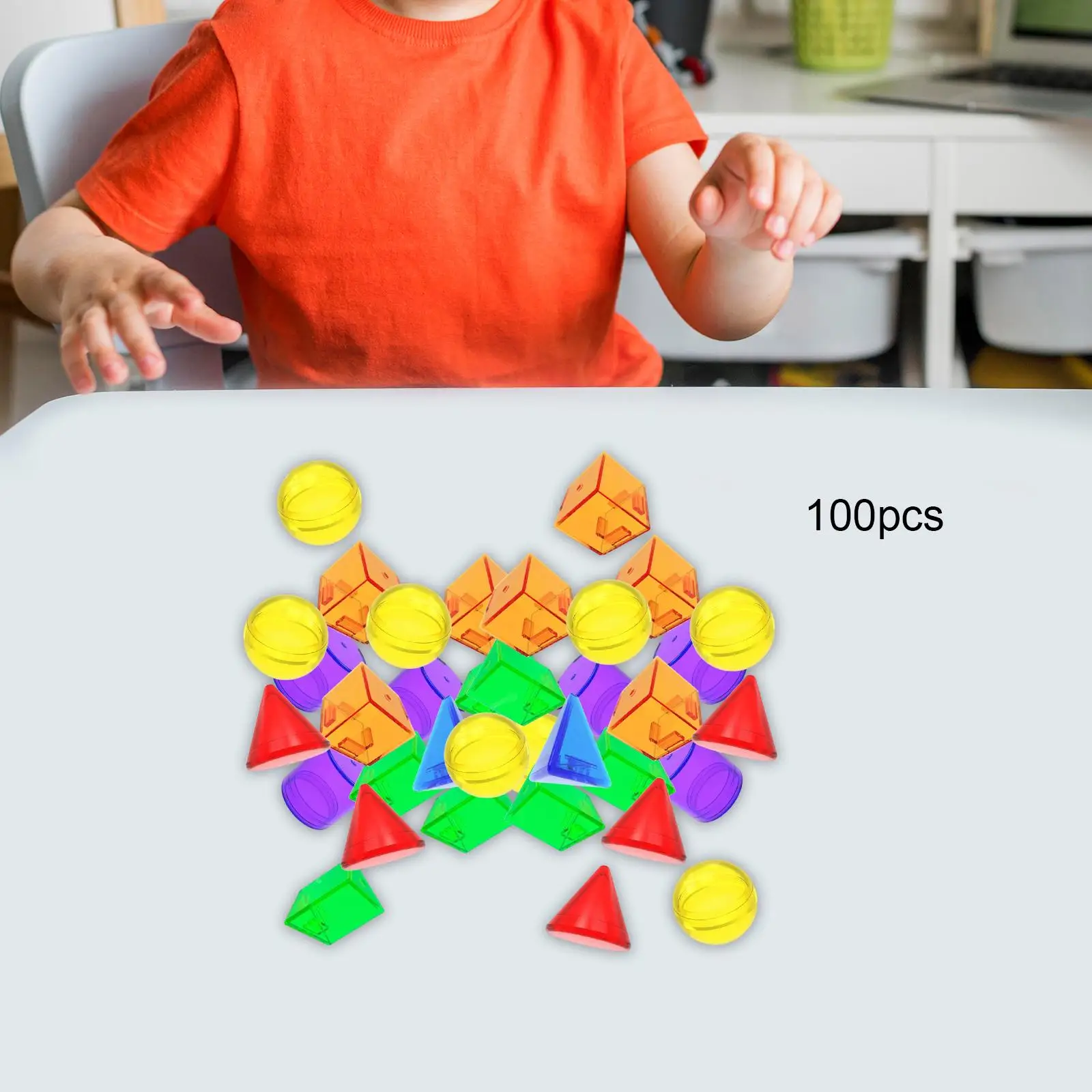 

100x Geometric Solids,Teacher Aids,Accessories,Learning Toys Translucent Pattern Blocks Geometric Shapes for 3 Years and up Home