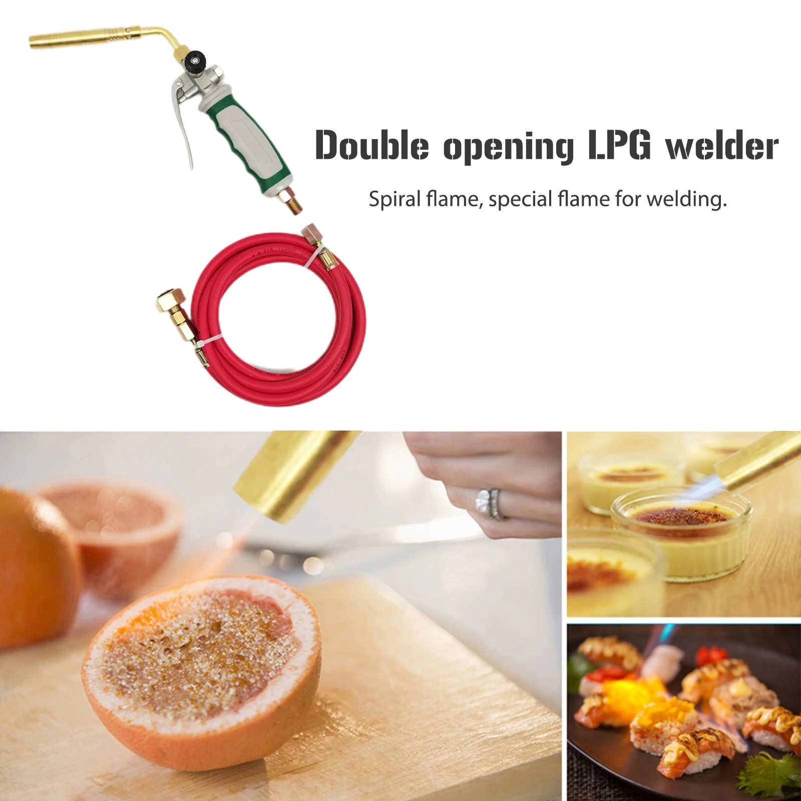 LPG Welder Germany Style MAPP Flamethrower Double Switch Liquefied Gas Burner Spiral Flame with 1.6m Rubber Hose Welding Tool